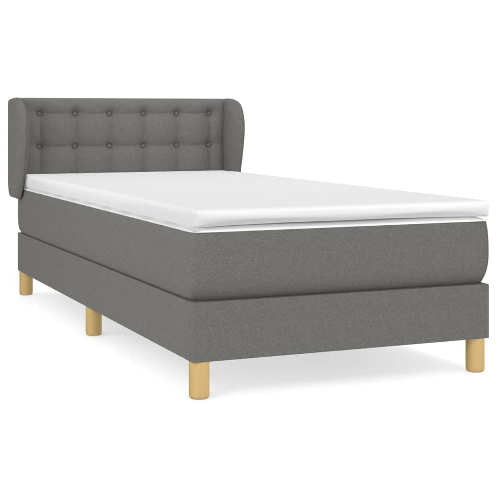 Κρεβάτι Boxspring με Στρώμα Σκούρο Γκρι 100x200 εκ. Υφασμάτινο