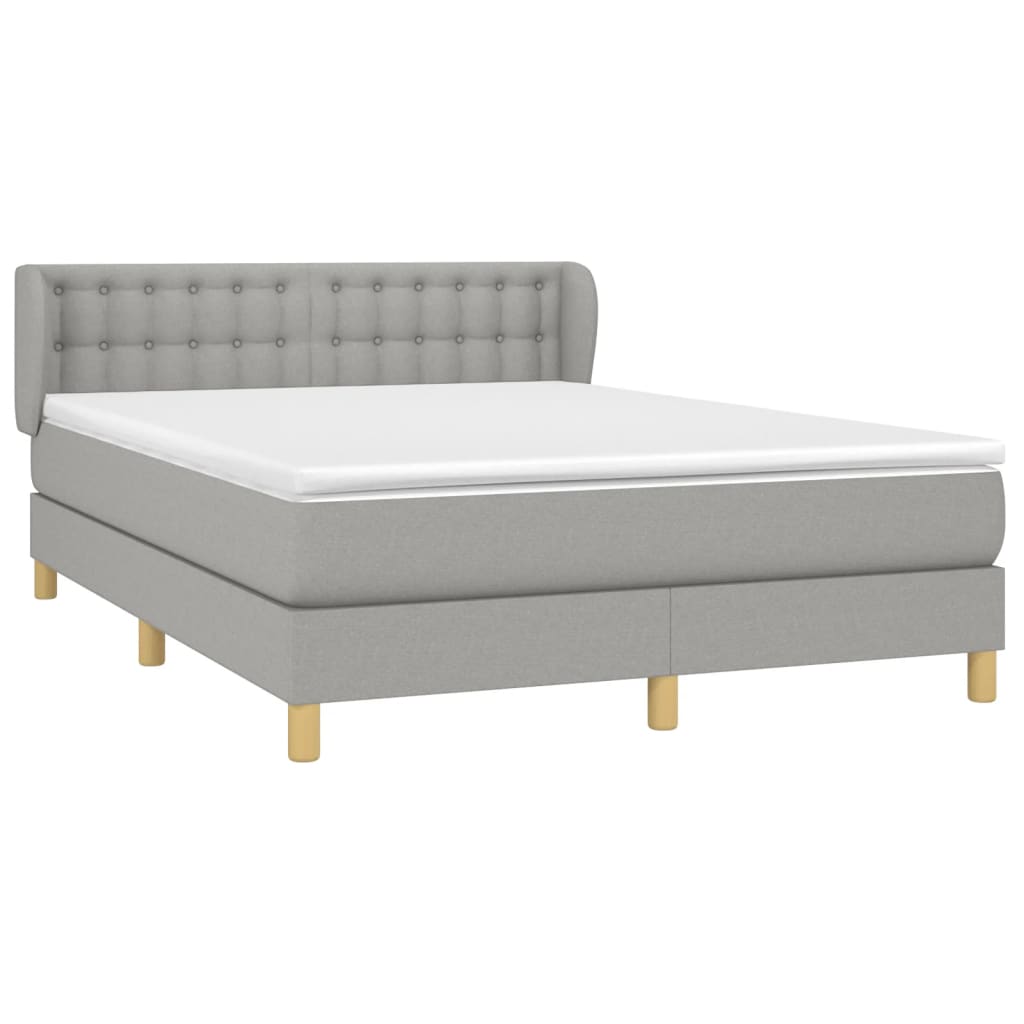 Κρεβάτι Boxspring με Στρώμα Ανοιχτό Γκρι 140x190 εκ. Υφασμάτινο
