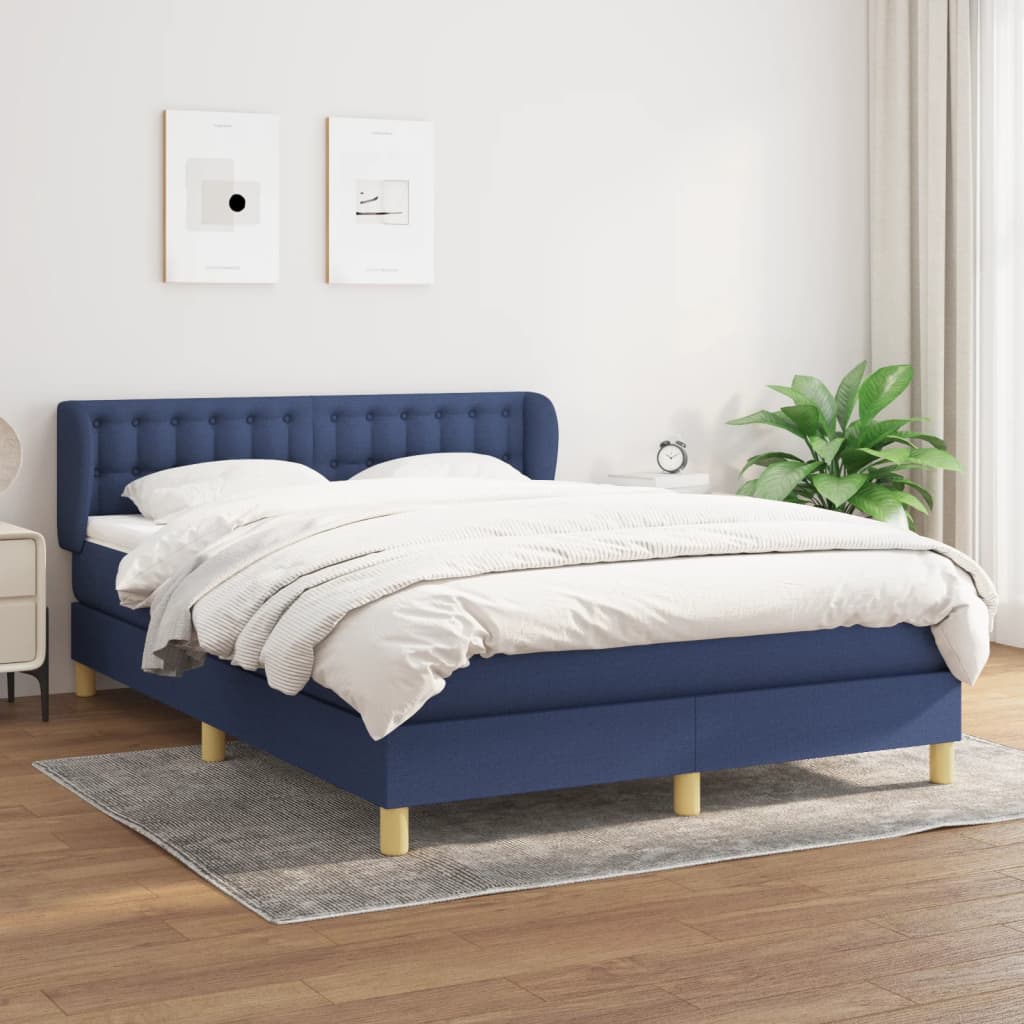 Κρεβάτι Boxspring με Στρώμα Μπλε 140x190 εκ. Υφασμάτινο - Pakobazaar
