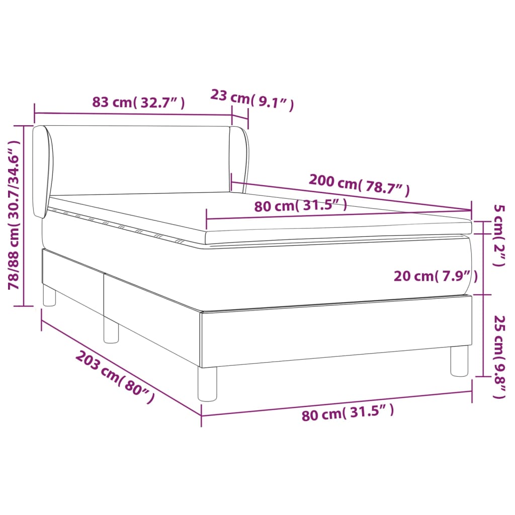 Κρεβάτι Boxspring με Στρώμα Λευκό 80 x 200 εκ. Συνθετικό Δέρμα