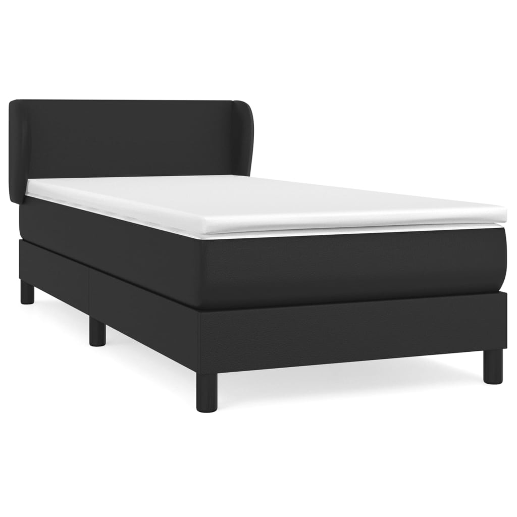 Κρεβάτι Boxspring με Στρώμα Μαύρο 90x190εκ. από Συνθετικό Δέρμα