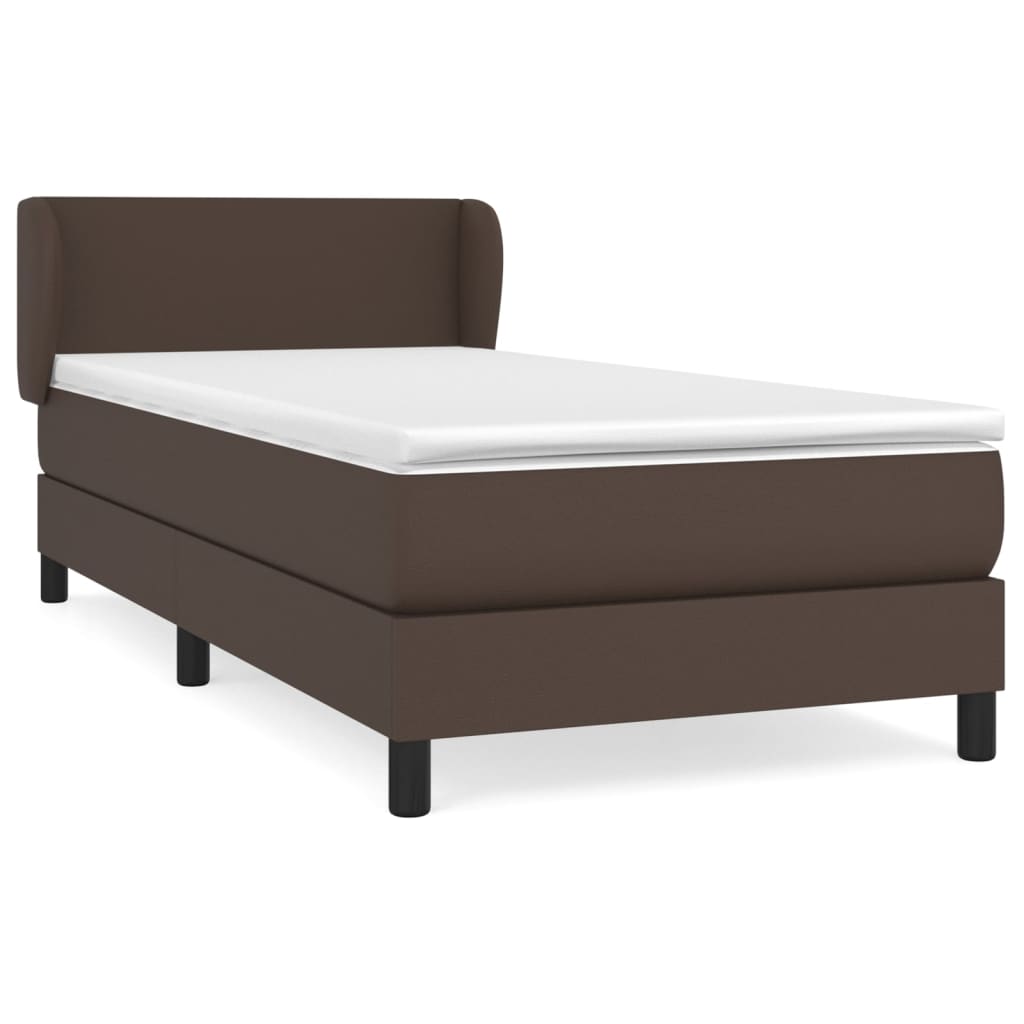 Κρεβάτι Boxspring με Στρώμα Καφέ 90x190 εκ. από Συνθετικό Δέρμα - Pakobazaar