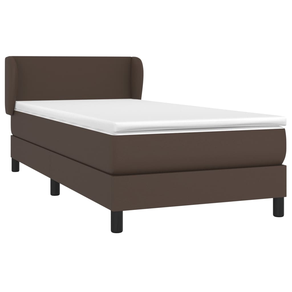 Κρεβάτι Boxspring με Στρώμα Καφέ 90x190 εκ. από Συνθετικό Δέρμα - Pakobazaar