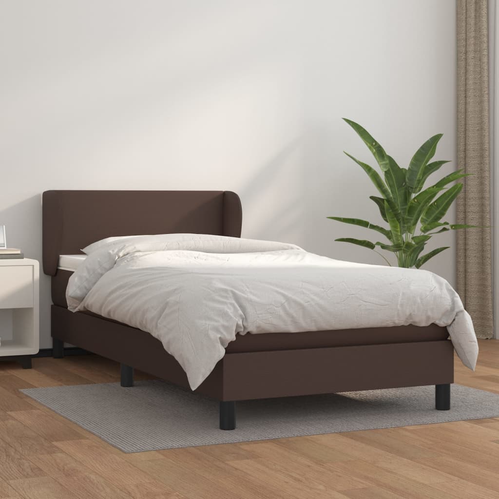 Κρεβάτι Boxspring με Στρώμα Καφέ 90x190 εκ. από Συνθετικό Δέρμα - Pakobazaar