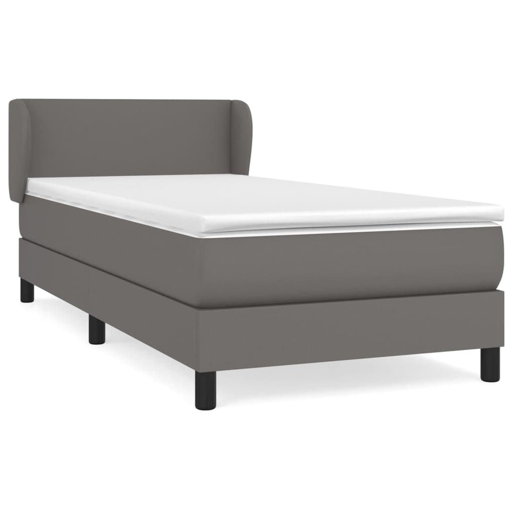 Κρεβάτι Boxspring με Στρώμα Γκρι 90x190 εκ. από Συνθετικό Δέρμα