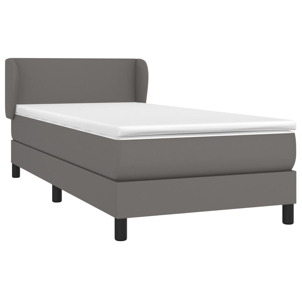 Κρεβάτι Boxspring με Στρώμα Γκρι 90x190 εκ. από Συνθετικό Δέρμα