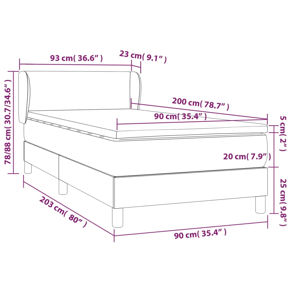 Κρεβάτι Boxspring με Στρώμα Μαύρο 90x200εκ. από Συνθετικό Δέρμα