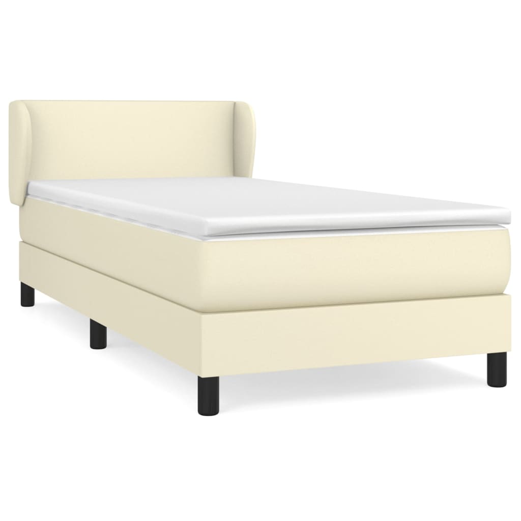 Κρεβάτι Boxspring με Στρώμα Κρεμ 90x200 εκ. από Συνθετικό Δέρμα - Pakobazaar