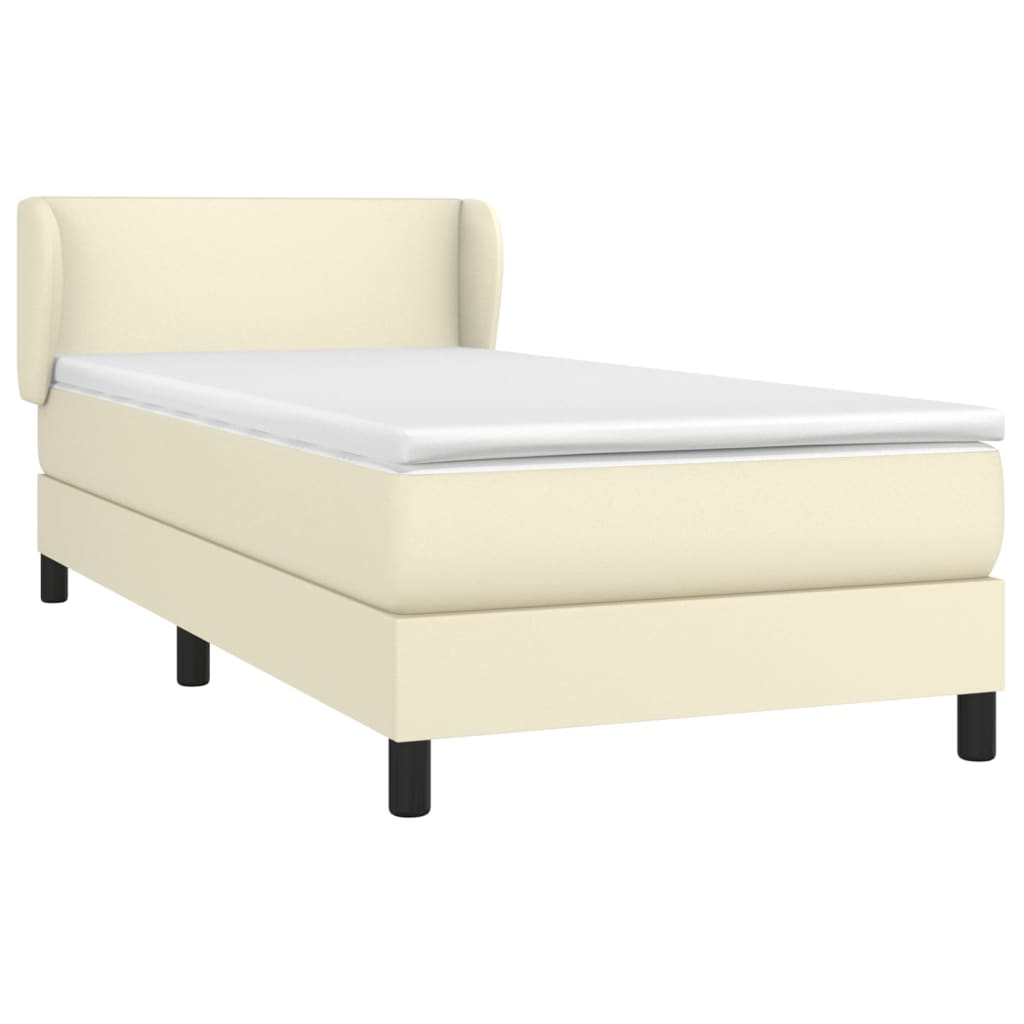 Κρεβάτι Boxspring με Στρώμα Κρεμ 90x200 εκ. από Συνθετικό Δέρμα - Pakobazaar