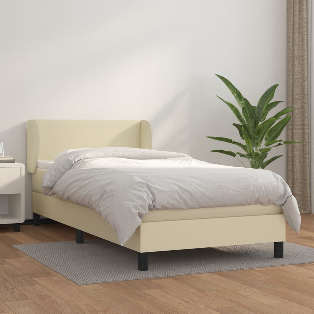 Κρεβάτι Boxspring με Στρώμα Κρεμ 90x200 εκ. από Συνθετικό Δέρμα - Pakobazaar
