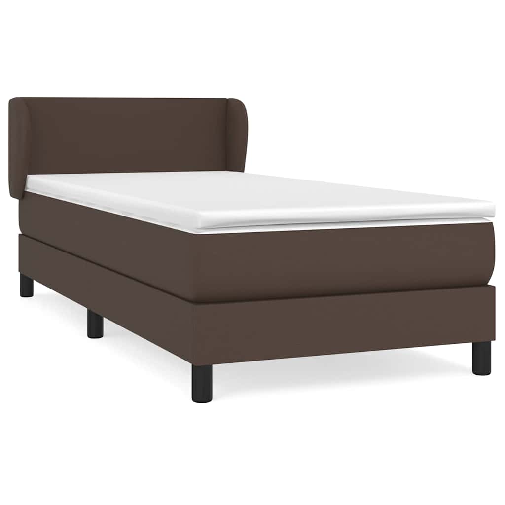 Κρεβάτι Boxspring με Στρώμα Καφέ 90x200 εκ. από Συνθετικό Δέρμα
