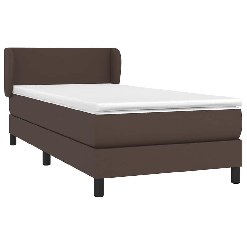 Κρεβάτι Boxspring με Στρώμα Καφέ 90x200 εκ. από Συνθετικό Δέρμα