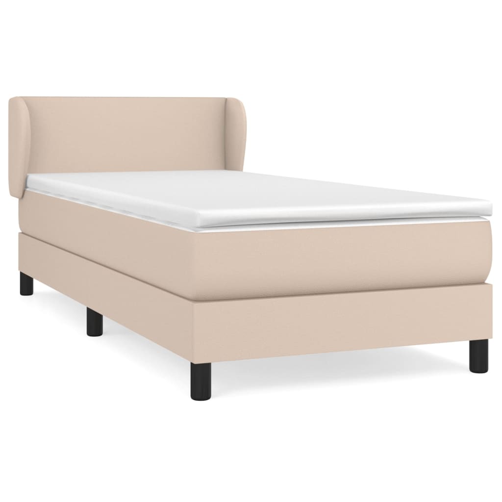 Κρεβάτι Boxspring με Στρώμα Καπουτσίνο 100x200εκ.από Συνθ.Δέρμα - Pakobazaar
