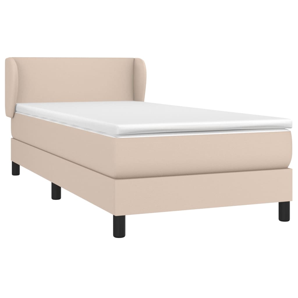 Κρεβάτι Boxspring με Στρώμα Καπουτσίνο 100x200εκ.από Συνθ.Δέρμα - Pakobazaar