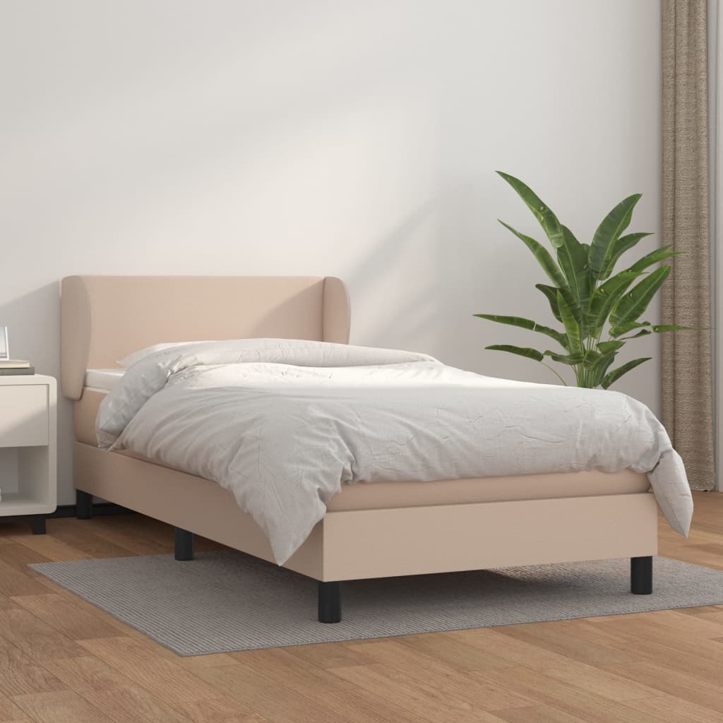 Κρεβάτι Boxspring με Στρώμα Καπουτσίνο 100x200εκ.από Συνθ.Δέρμα - Pakobazaar