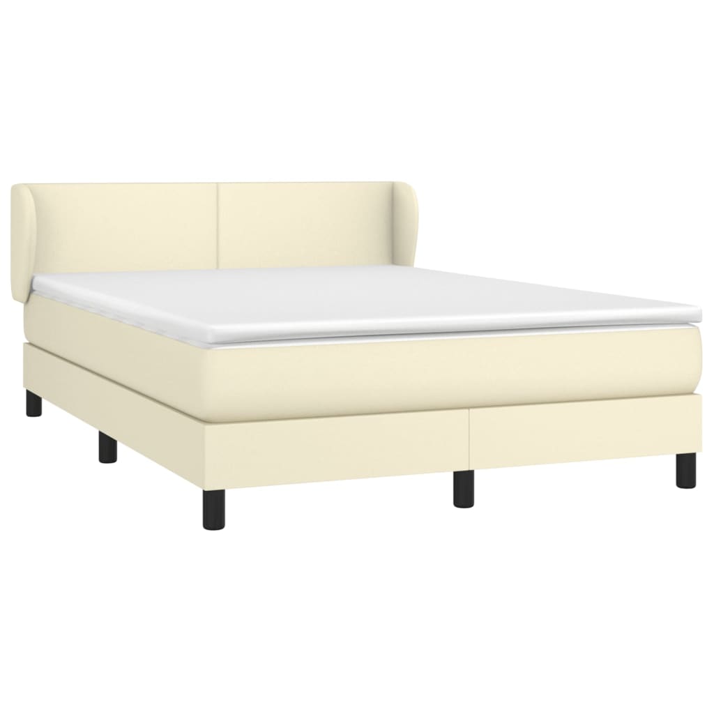 Κρεβάτι Boxspring με Στρώμα Κρεμ 140x200εκ. από Συνθετικό Δέρμα - Pakobazaar