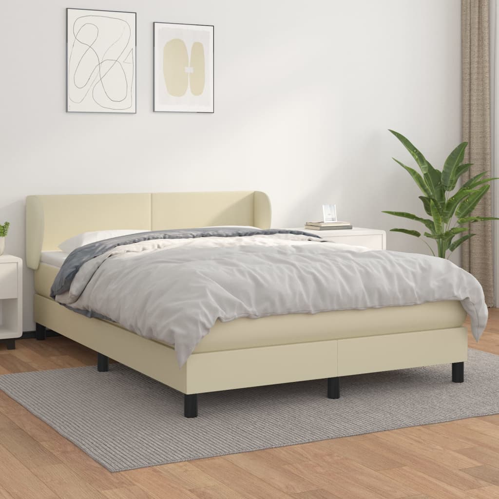 Κρεβάτι Boxspring με Στρώμα Κρεμ 140x200εκ. από Συνθετικό Δέρμα - Pakobazaar