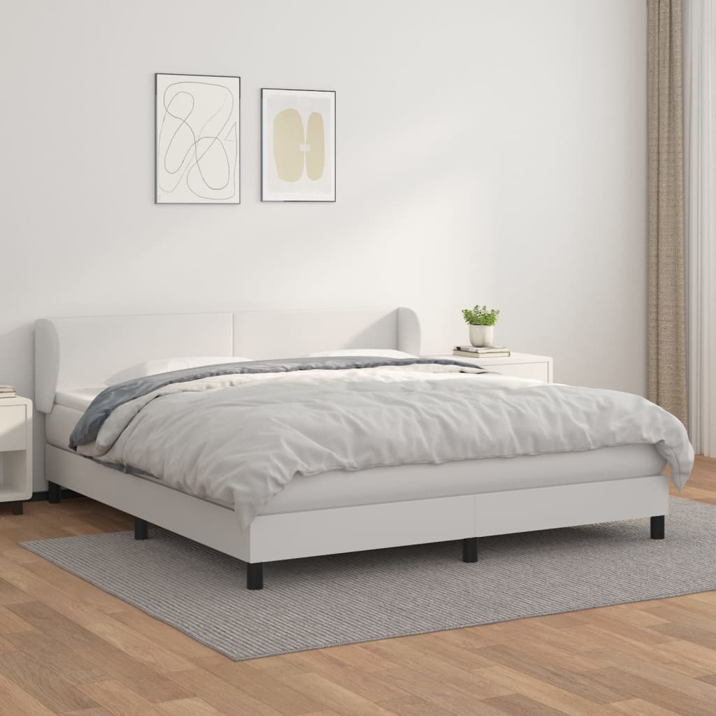 Κρεβάτι Boxspring με Στρώμα Λευκό 180x200 εκ. Συνθετικό Δέρμα