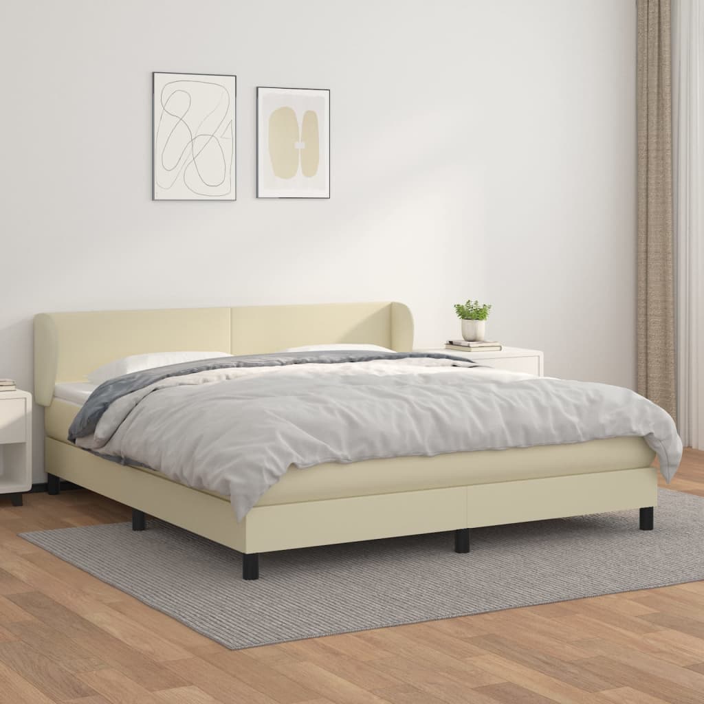 Κρεβάτι Boxspring με Στρώμα Κρεμ 180x200 εκ. Συνθετικό Δέρμα - Pakobazaar