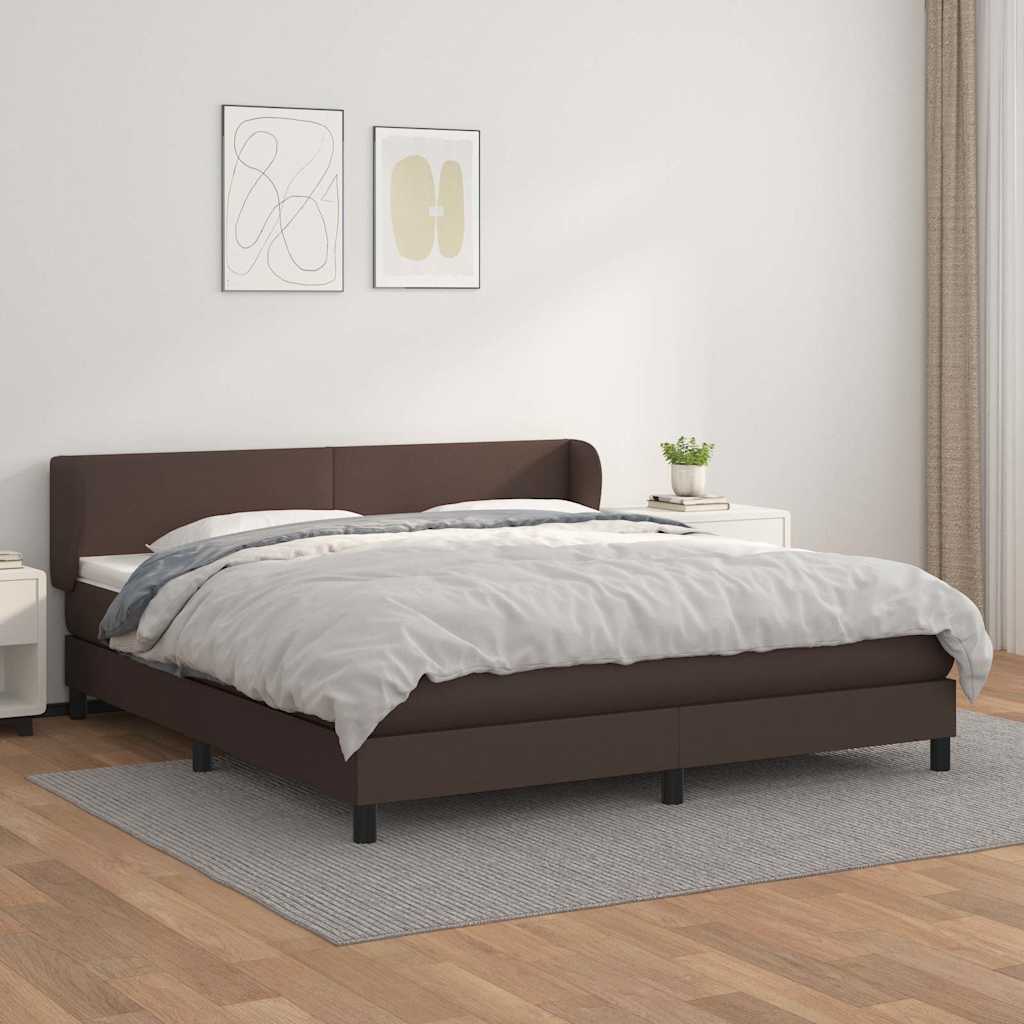 Κρεβάτι Boxspring με Στρώμα Καφέ 180x200 εκ. Συνθετικό Δέρμα