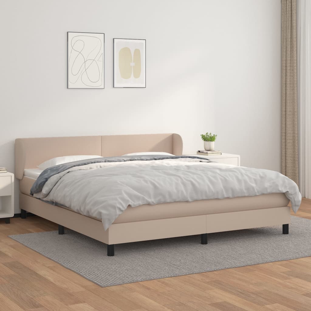 Κρεβάτι Boxspring με Στρώμα Καπουτσίνο 180x200 εκ. Συνθ. Δέρμα