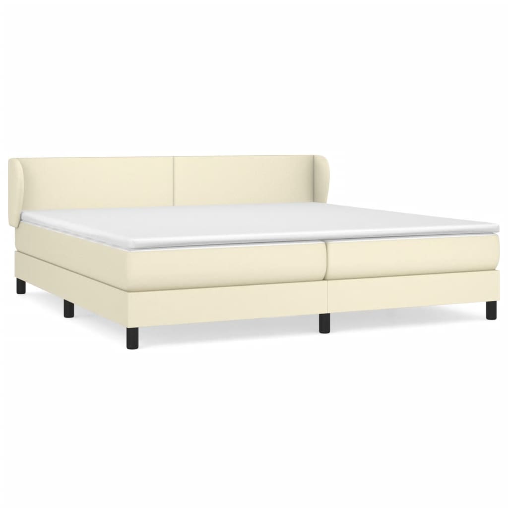 Κρεβάτι Boxspring με Στρώμα Κρεμ 200x200 εκ. Συνθετικό Δέρμα - Pakobazaar
