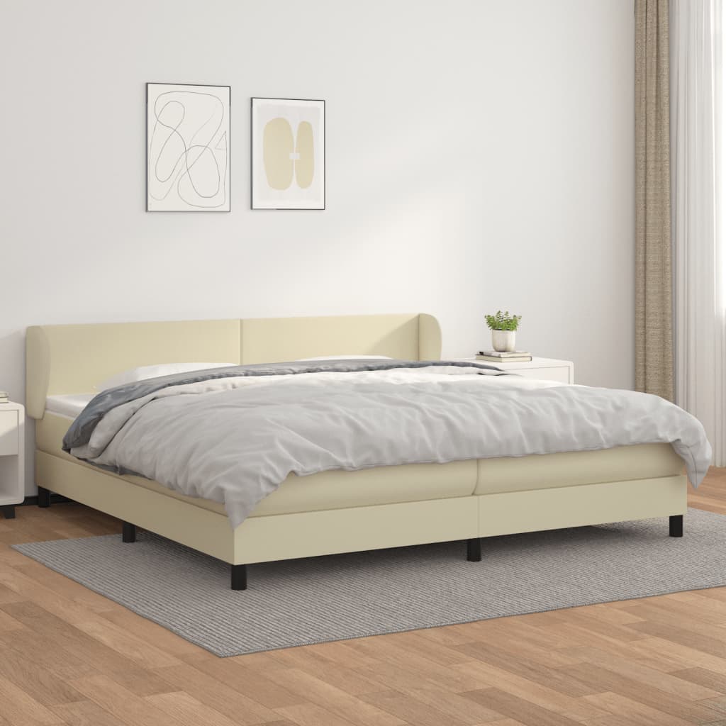 Κρεβάτι Boxspring με Στρώμα Κρεμ 200x200 εκ. Συνθετικό Δέρμα - Pakobazaar