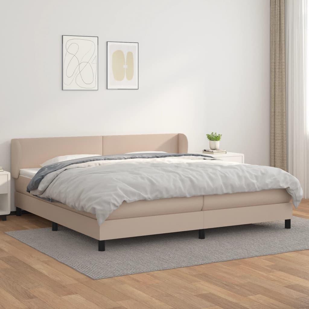 Κρεβάτι Boxspring με Στρώμα Καπουτσίνο 200x200εκ.από Συνθ.Δέρμα - Pakobazaar