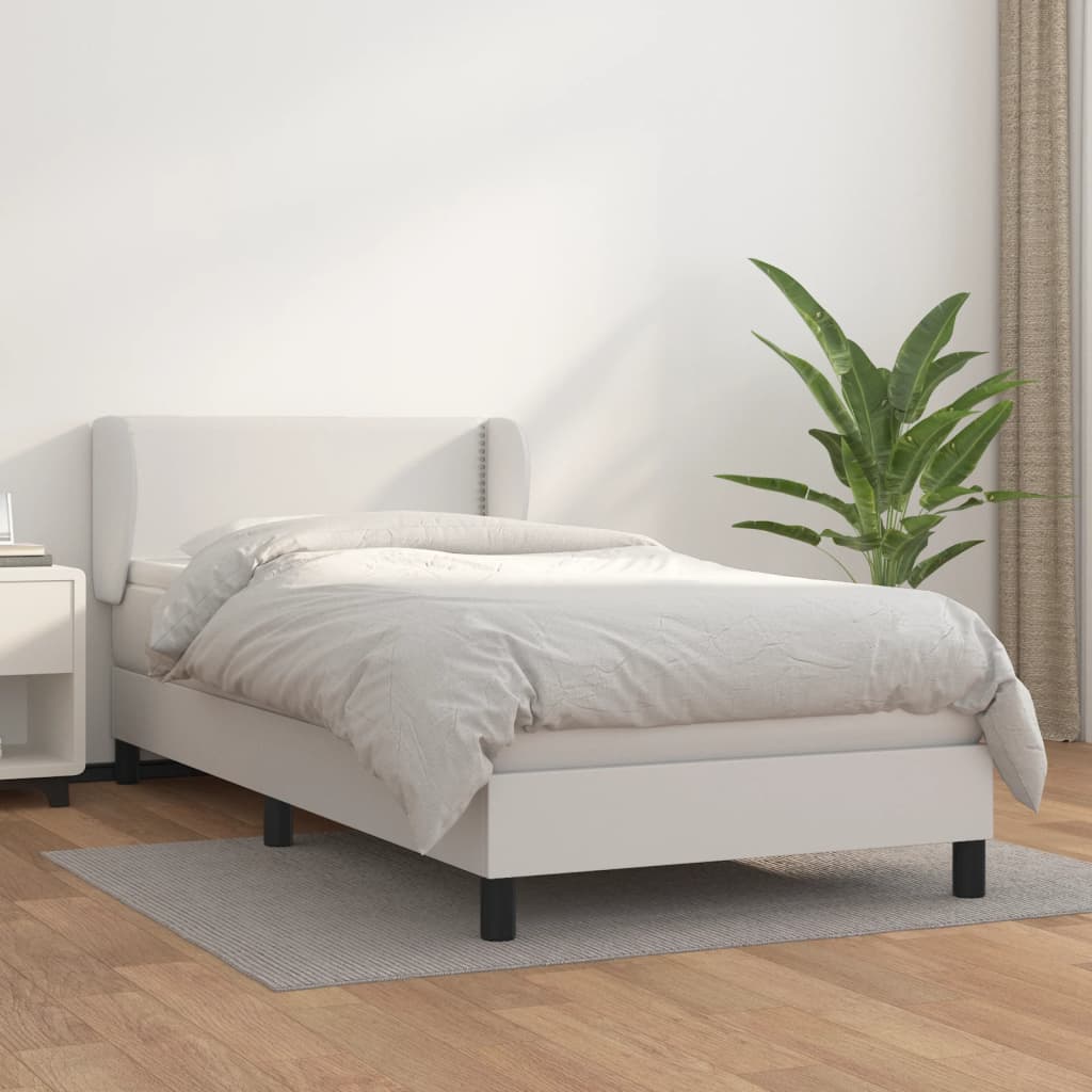 Κρεβάτι Boxspring με Στρώμα Λευκό 90x190εκ. από Συνθετικό Δέρμα - Pakobazaar