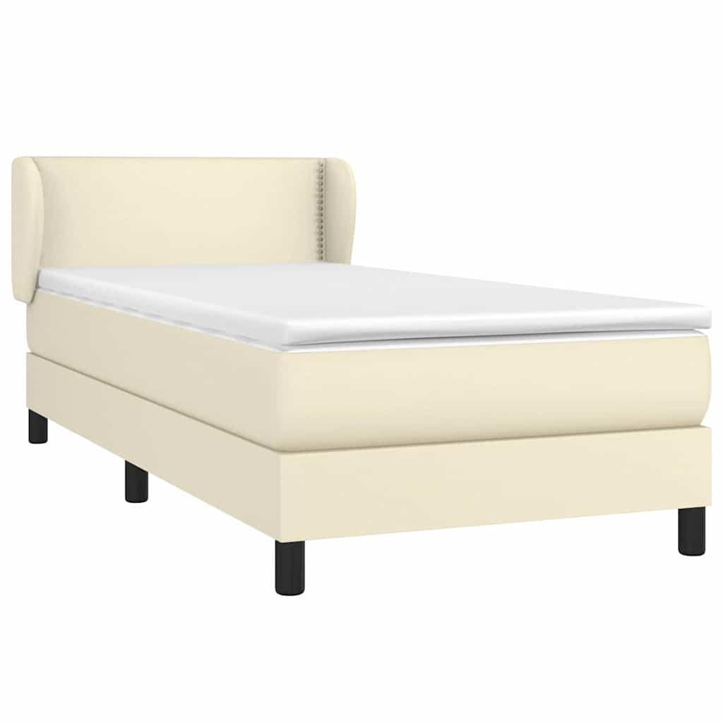 Κρεβάτι Boxspring με Στρώμα Κρεμ 90x190 εκ. από Συνθετικό Δέρμα