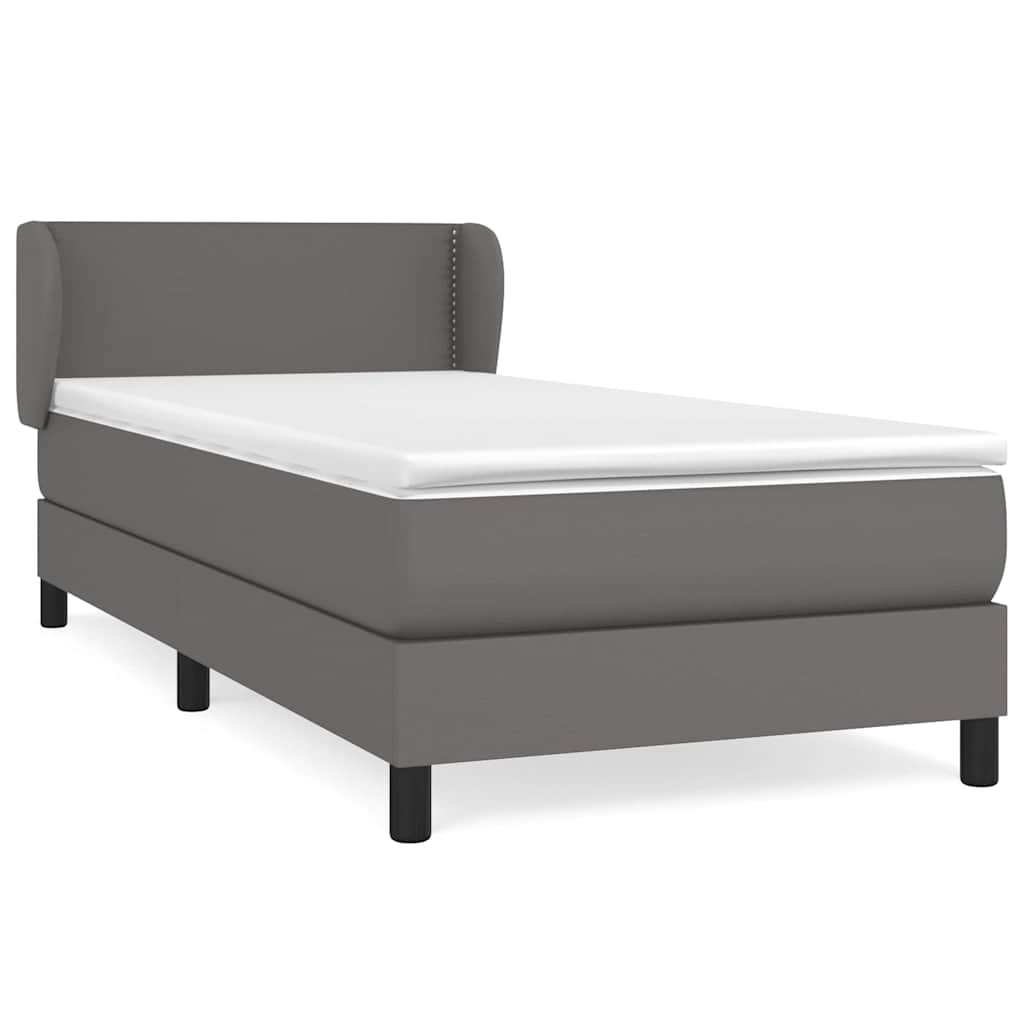 Κρεβάτι Boxspring με Στρώμα Γκρι 90x190 εκ. από Συνθετικό Δέρμα