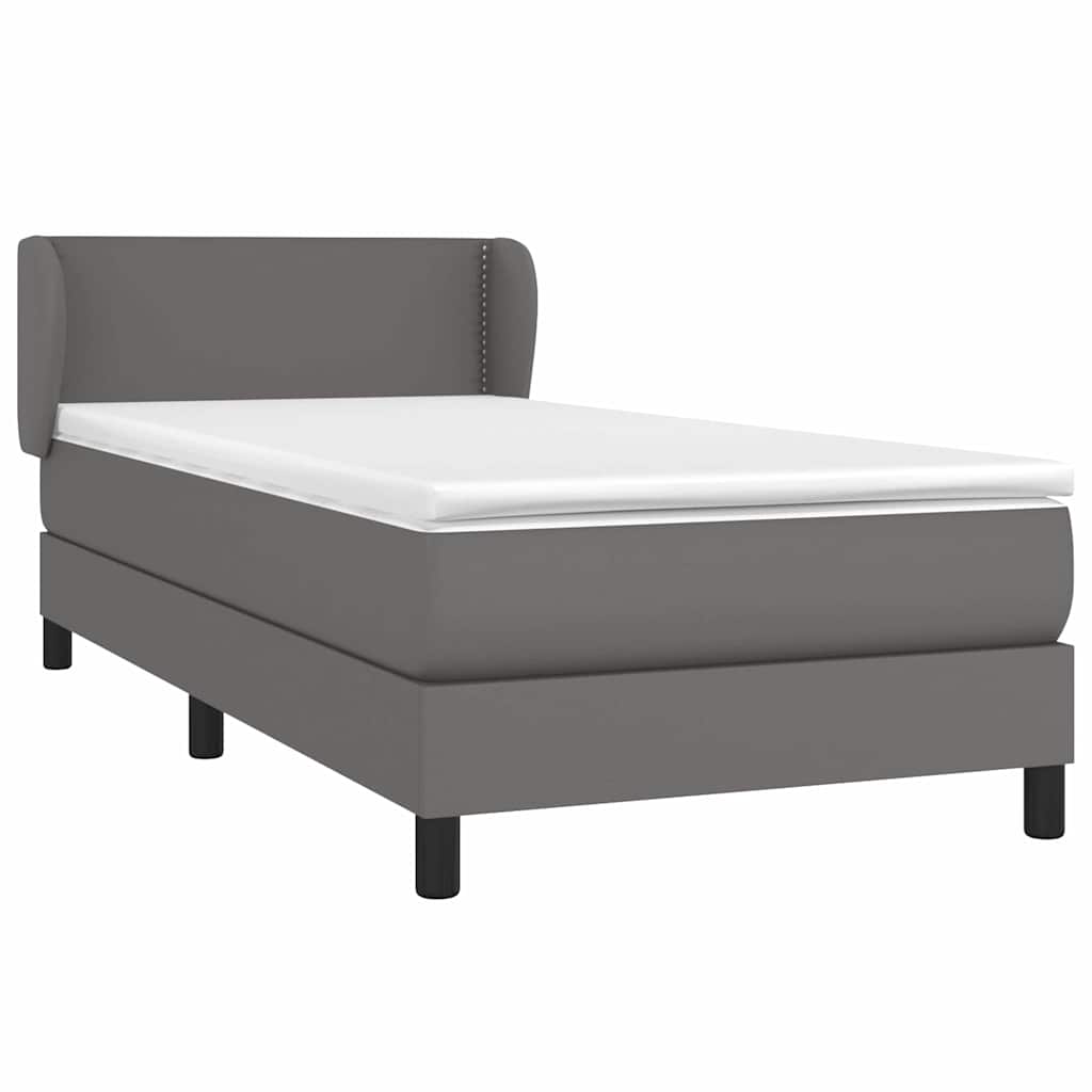 Κρεβάτι Boxspring με Στρώμα Γκρι 90x190 εκ. από Συνθετικό Δέρμα