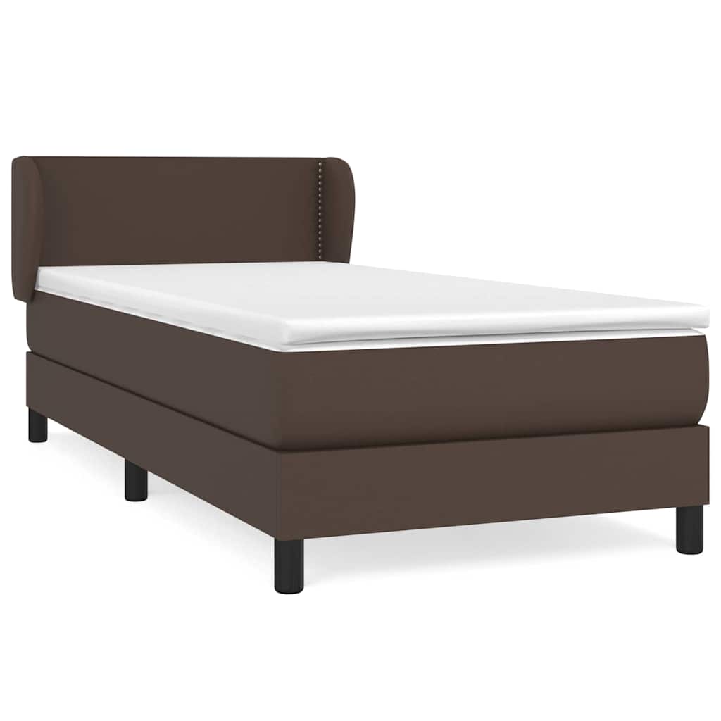 Κρεβάτι Boxspring με Στρώμα Καφέ 90x200 εκ. από Συνθετικό Δέρμα