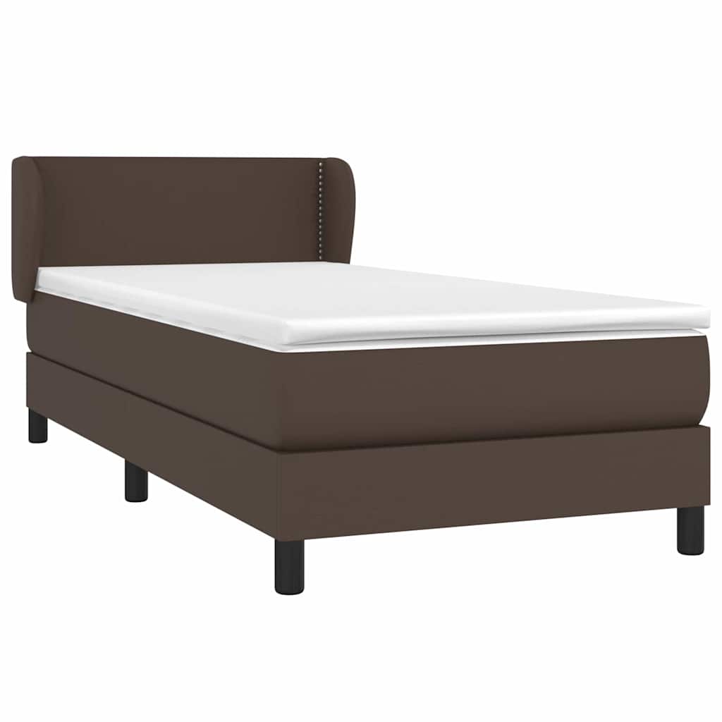 Κρεβάτι Boxspring με Στρώμα Καφέ 90x200 εκ. από Συνθετικό Δέρμα