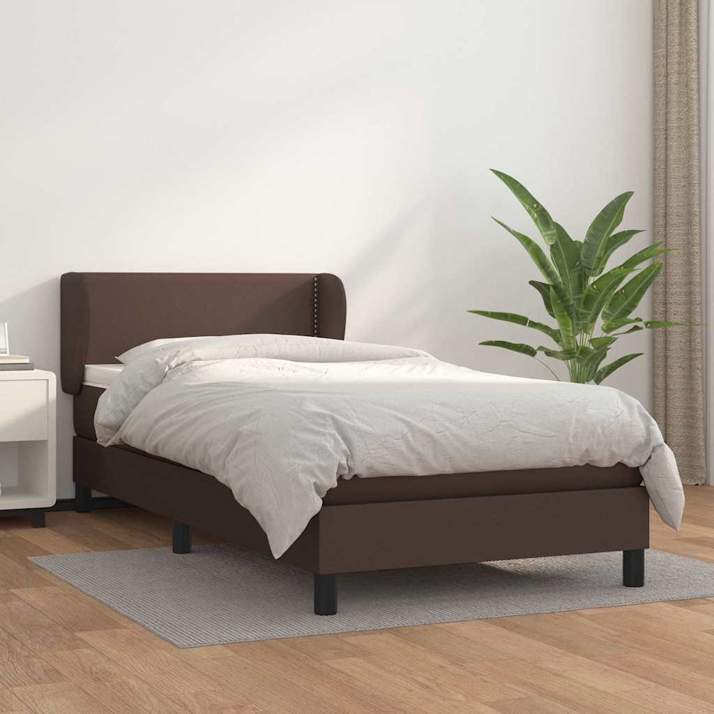 Κρεβάτι Boxspring με Στρώμα Καφέ 90x200 εκ. από Συνθετικό Δέρμα