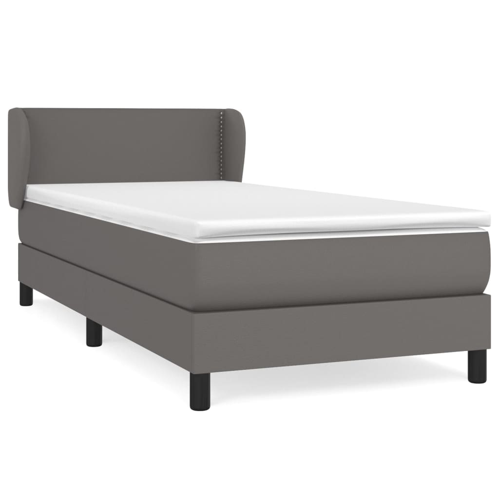 Κρεβάτι Boxspring με Στρώμα Γκρι 90x200 εκ. από Συνθετικό Δέρμα