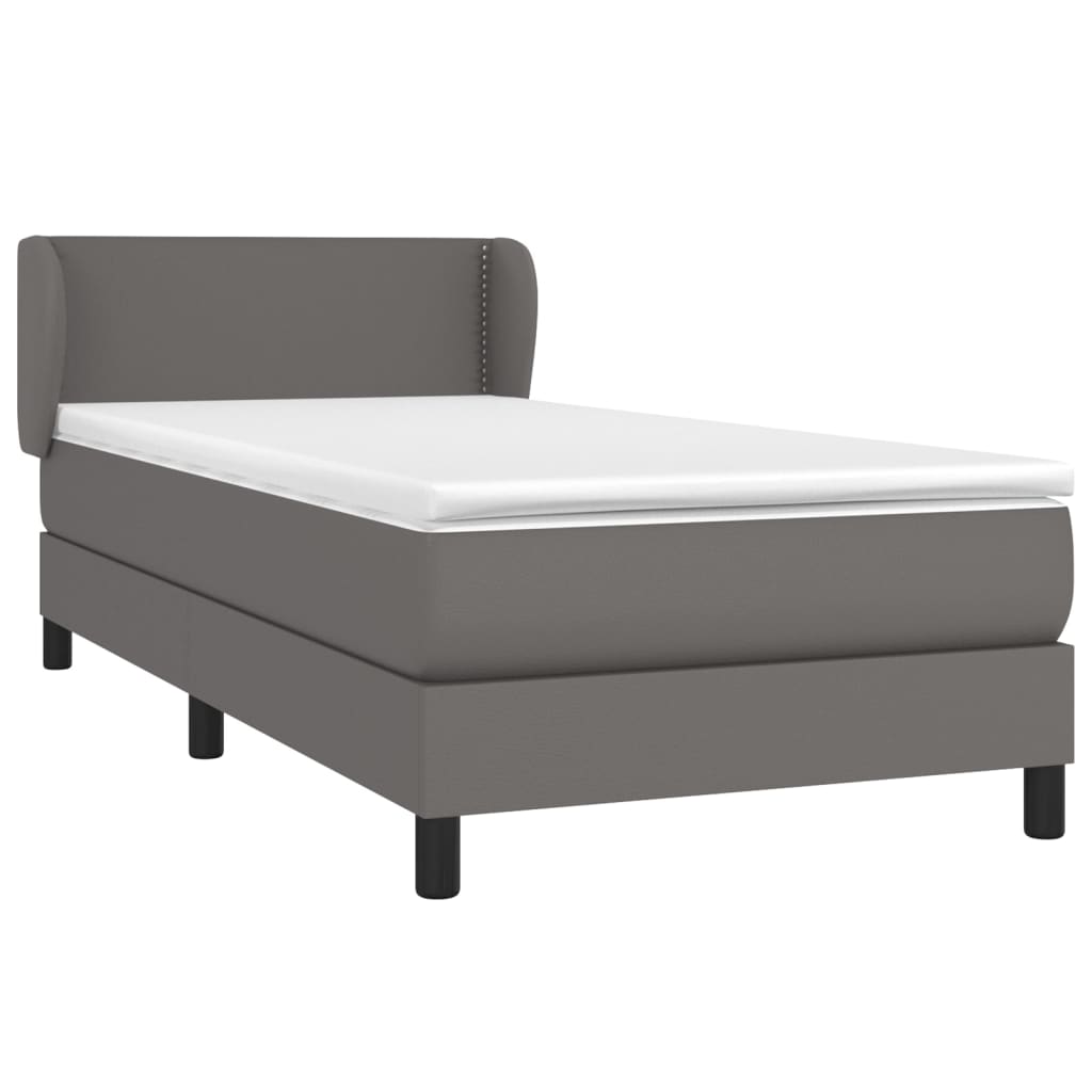 Κρεβάτι Boxspring με Στρώμα Γκρι 90x200 εκ. από Συνθετικό Δέρμα