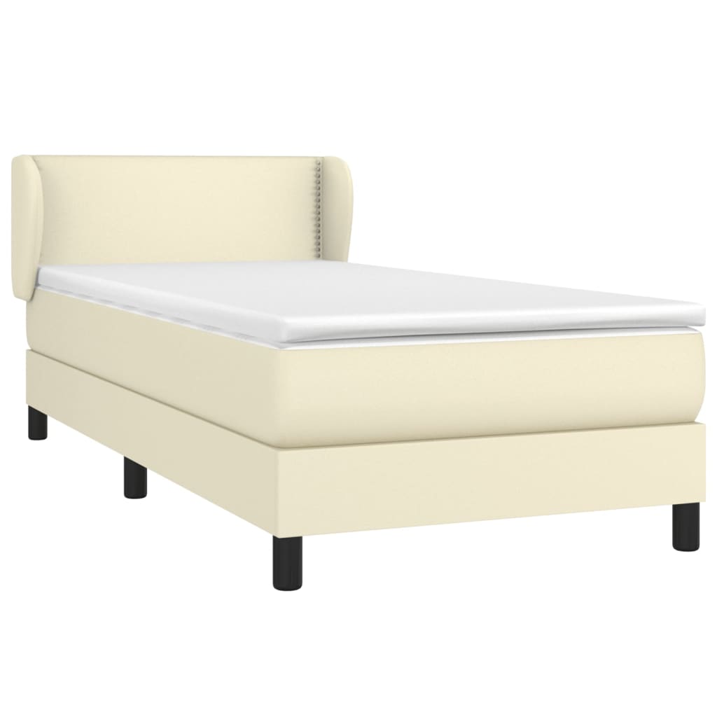 Κρεβάτι Boxspring με Στρώμα Κρεμ 100x200εκ. από Συνθετικό Δέρμα