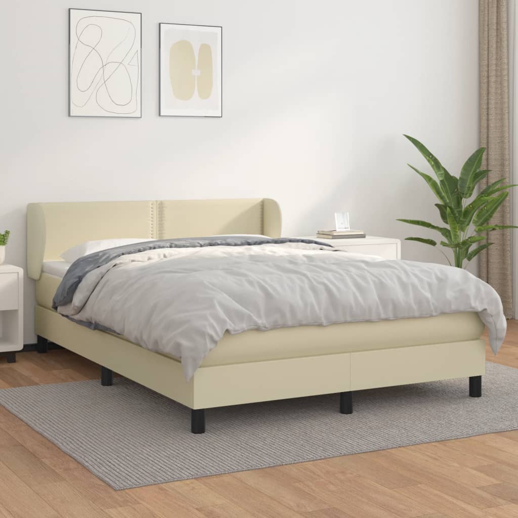 Κρεβάτι Boxspring με Στρώμα Κρεμ 140x190εκ. από Συνθετικό Δέρμα