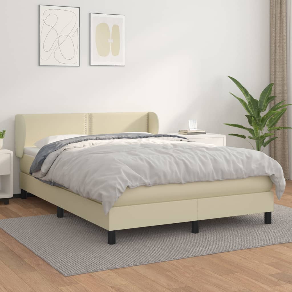 Κρεβάτι Boxspring με Στρώμα Κρεμ 140x200εκ. από Συνθετικό Δέρμα