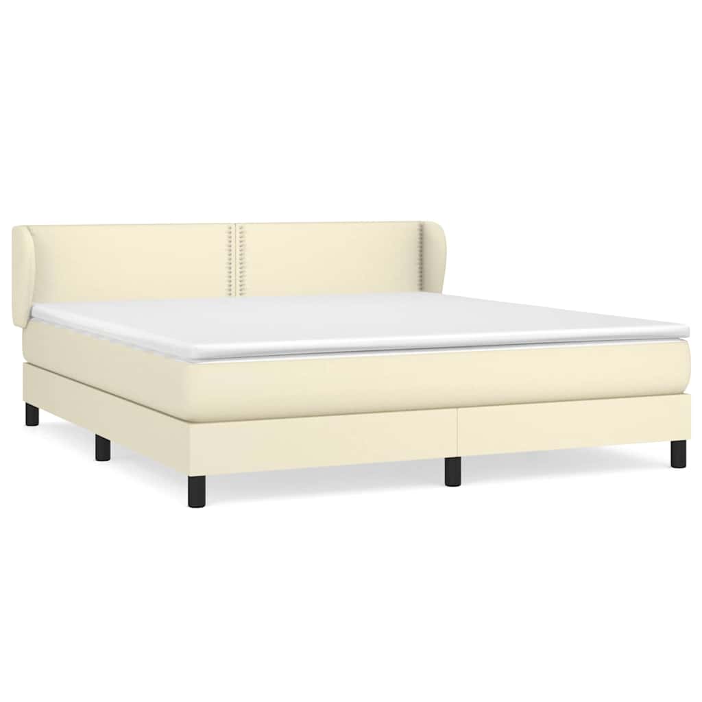 Κρεβάτι Boxspring με Στρώμα Κρεμ 160x200εκ. από Συνθετικό Δέρμα