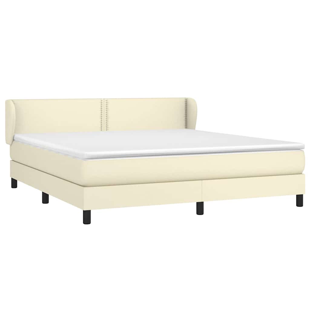 Κρεβάτι Boxspring με Στρώμα Κρεμ 160x200εκ. από Συνθετικό Δέρμα