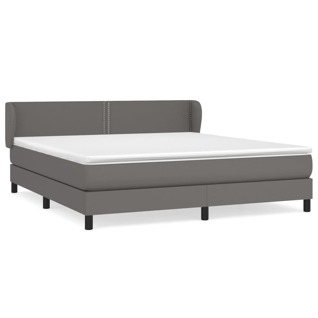 Κρεβάτι Boxspring με Στρώμα Γκρι 160x200εκ. από Συνθετικό Δέρμα