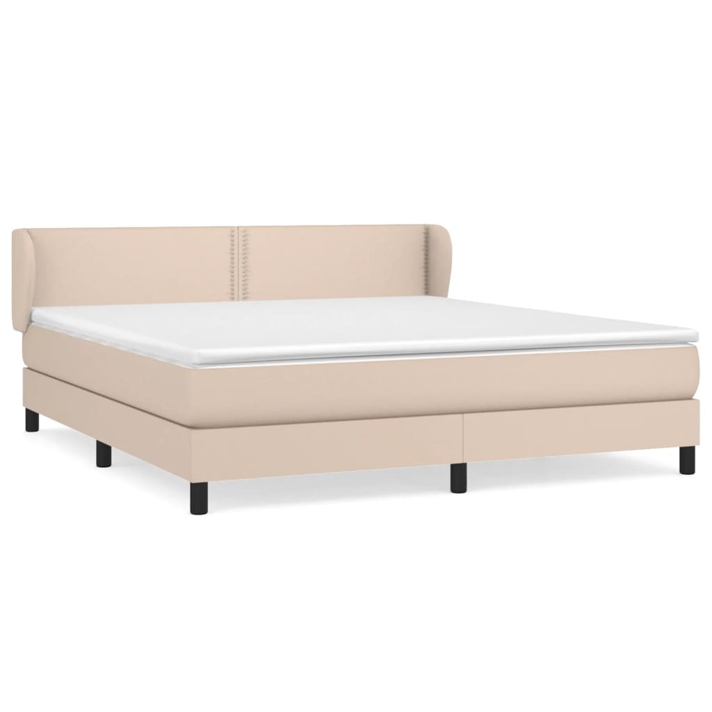 Κρεβάτι Boxspring με Στρώμα Καπουτσίνο 160x200εκ.από Συνθ.Δέρμα - Pakobazaar