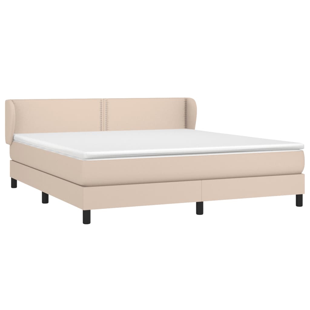Κρεβάτι Boxspring με Στρώμα Καπουτσίνο 160x200εκ.από Συνθ.Δέρμα - Pakobazaar