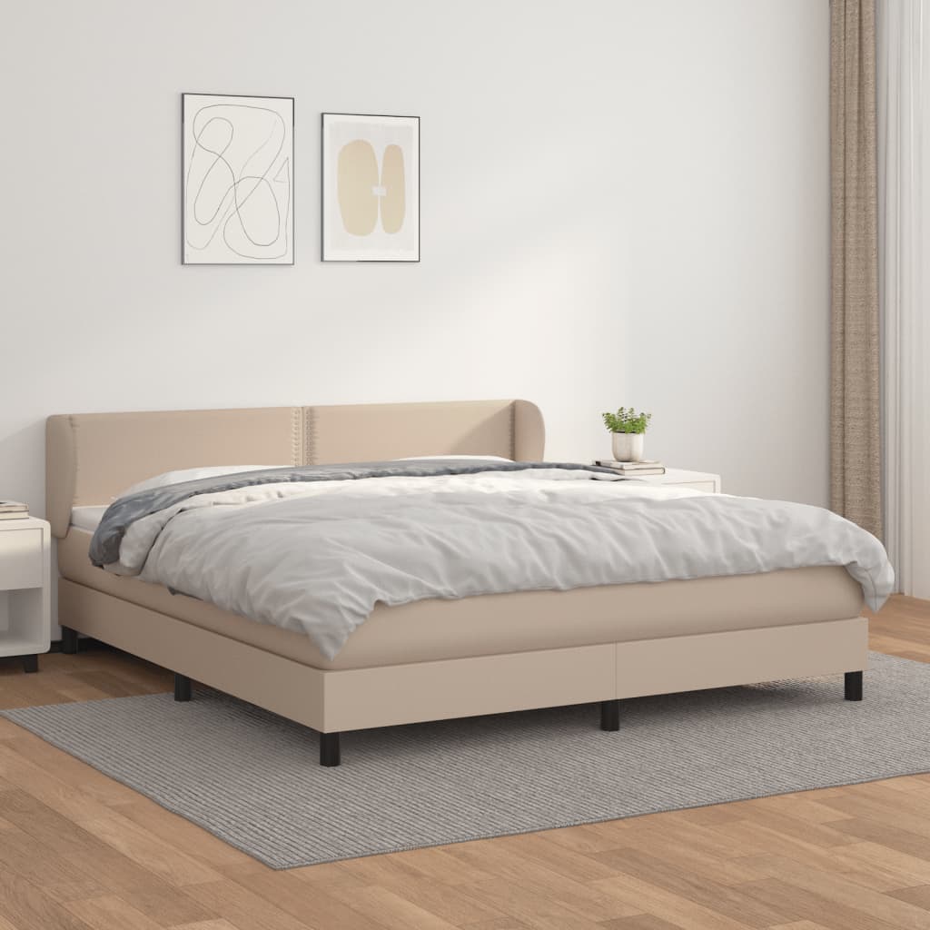 Κρεβάτι Boxspring με Στρώμα Καπουτσίνο 160x200εκ.από Συνθ.Δέρμα - Pakobazaar