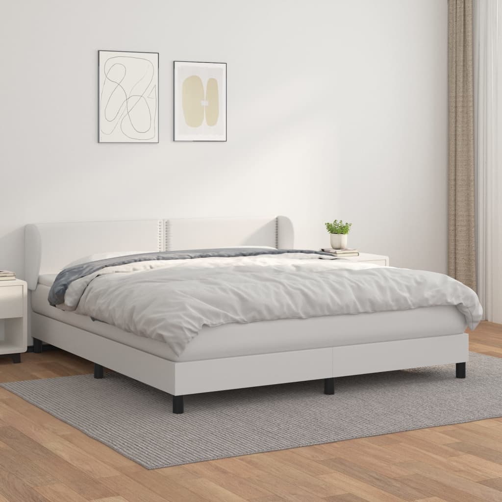 Κρεβάτι Boxspring με Στρώμα Λευκό 180x200 εκ. Συνθετικό Δέρμα