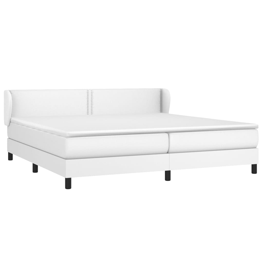 Κρεβάτι Boxspring με Στρώμα Λευκό 200x200 εκ. Συνθετικό Δέρμα
