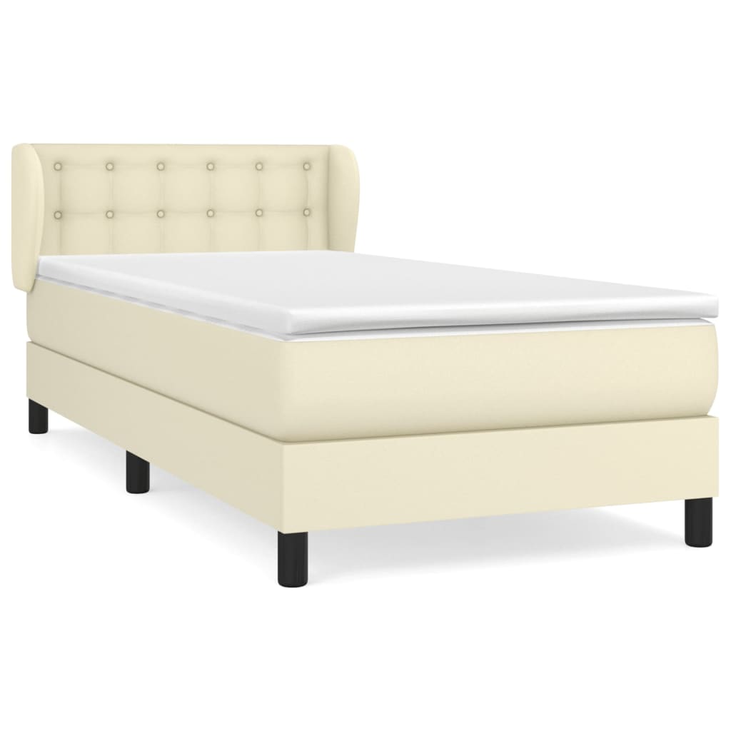 Κρεβάτι Boxspring με Στρώμα Κρεμ 90x190 εκ. από Συνθετικό Δέρμα - Pakobazaar