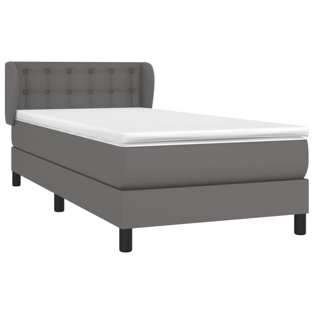 Κρεβάτι Boxspring με Στρώμα Γκρι 90x190 εκ. από Συνθετικό Δέρμα